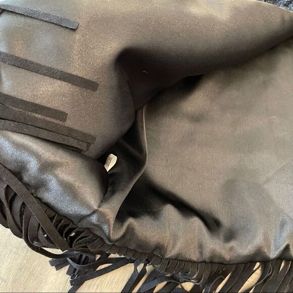 Black Fuzzy Vest with Faux Suede Fringe and Hook/Eye Closure - Med/Large - Picture 8 of 9